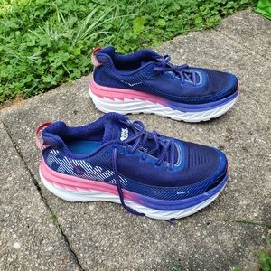 Hoka One One Bondi 5 Running Women SIZE- 9.5 Navy Pink Athletic Shoes